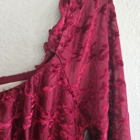 Altar'd State Dress Women Sz S Red Sweetheart Ruffle Neck Fit Flare Whimsy - Picture 10 of 14